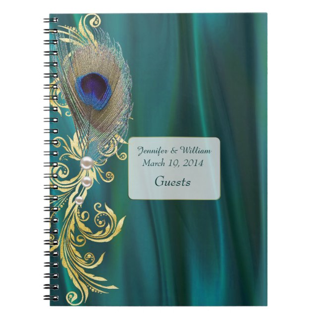 Caderno Espiral Notebook Teal Satin and Peacock Feather (Frente)