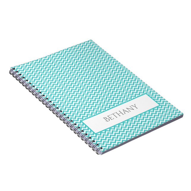 Caderno Espiral Notebook Teal Simple Chevron Personalizado (Lado Direito)