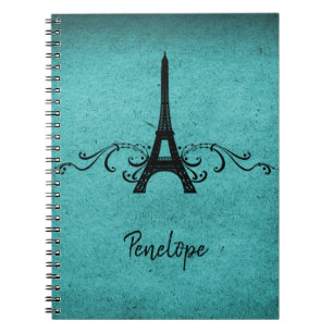 Caderno Espiral Notebook Teal Vintage francês Flourish Spiral