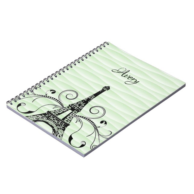 Caderno Espiral Notebook Torre Eiffel Verde Floreado (Left Side)