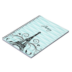 Caderno Espiral Notebook torre teal Eiffel florescente