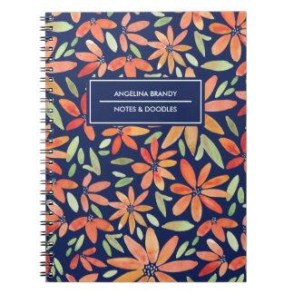 Caderno Espiral Notebook Trendy Blue & Orange Watercolor