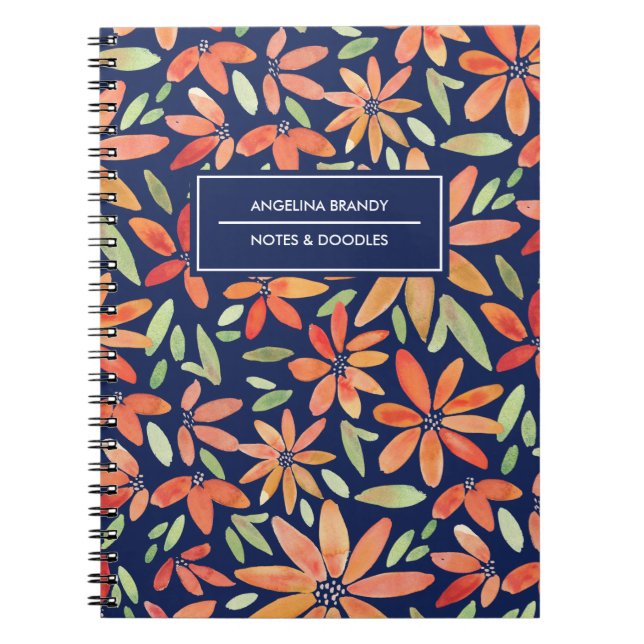 Caderno Espiral Notebook Trendy Blue & Orange Watercolor (Frente)