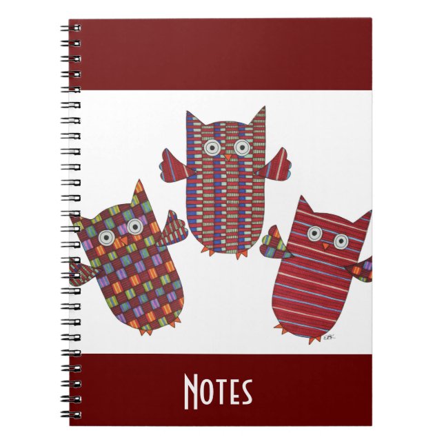 Caderno Espiral Notebook Três Corujas Vermelhas (Frente)