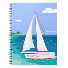 Caderno Espiral Notebook tropical costeiro monograma em veleiro
