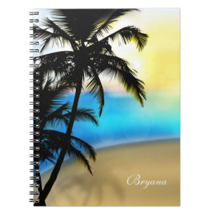 Caderno Espiral Notebook Tropical Daytime Beach & Palm Trees