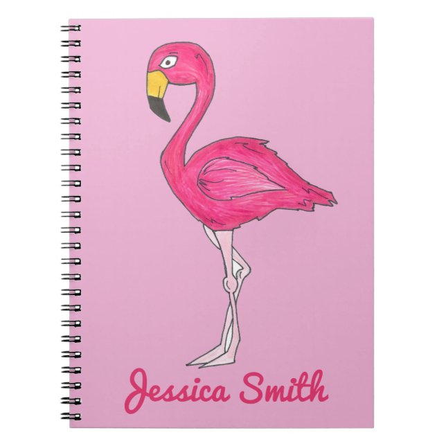 Caderno Espiral Notebook Tropical Rosa Flamingo Bird Personalizado (Frente)