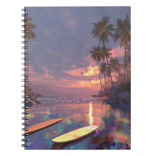 Caderno Espiral Notebook Tropical Sunset Surf Dream (Frente)