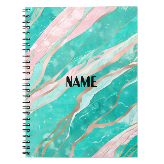 Caderno Espiral Notebook Turquesa e Rosa Marble (Frente)