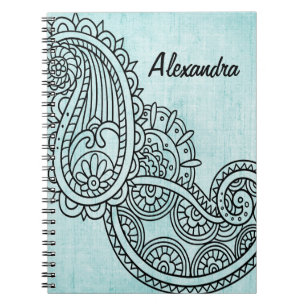 Caderno Espiral Notebook Turquoise Mehndi