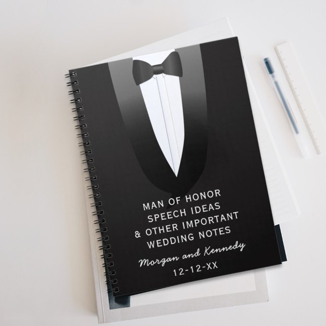Caderno Espiral Notebook Tuxedo Man of Honor Weding Speech Ideas (Speech Ideas Notebook for any member of your wedding party. )