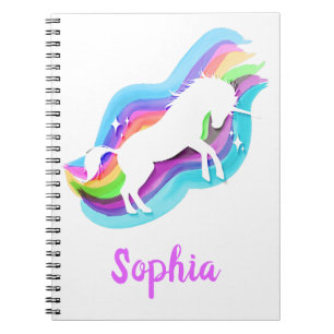 Caderno Espiral Notebook Unicórnio Watercolor Rainbow Stars