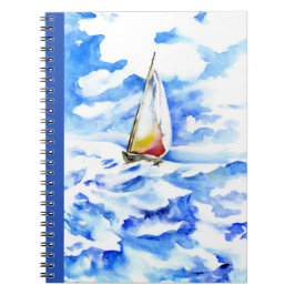 Caderno Espiral Notebook - veleiro na Waves Watercolor