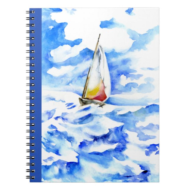 Caderno Espiral Notebook - veleiro na Waves Watercolor (Frente)