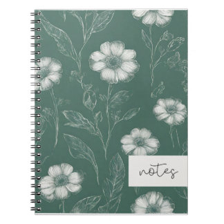 Caderno Espiral Notebook Verde Floral