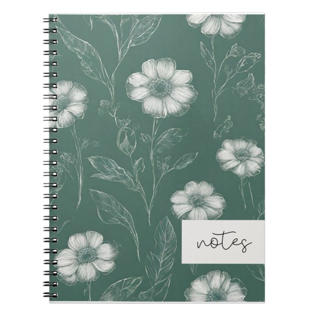 Caderno Espiral Notebook Verde Floral (Frente)