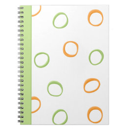 Caderno Espiral Notebook verde laranja com círculos retrorreflecto