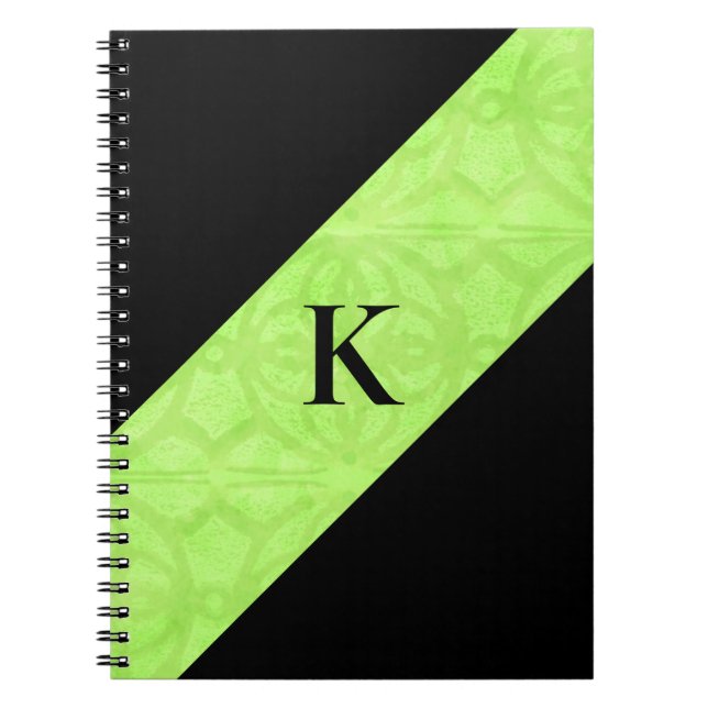 Caderno Espiral Notebook verde limão Batik Preto Monograma (Frente)