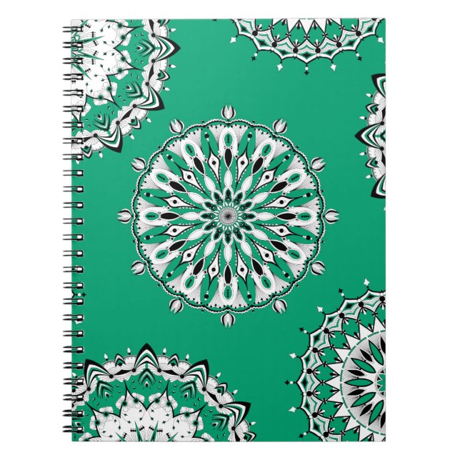 Caderno Espiral Notebook Verde Mandalas 2 Espiral (Frente)
