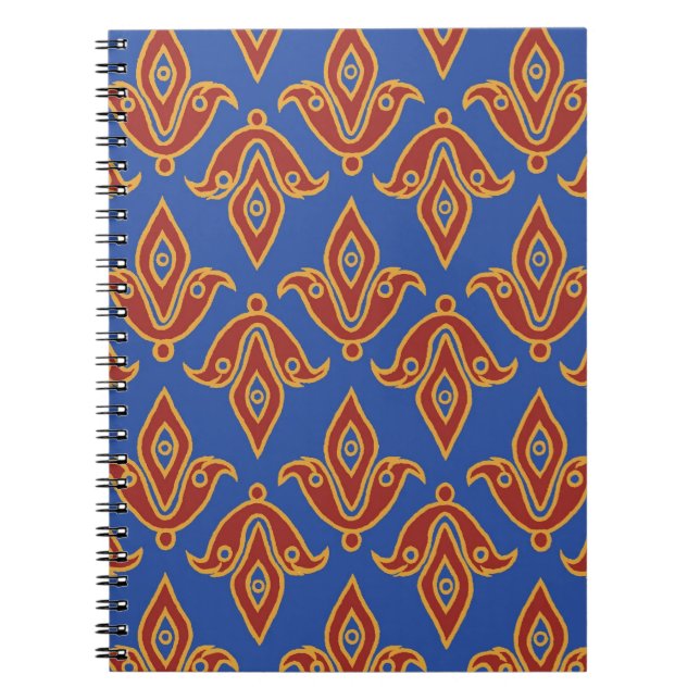 Caderno Espiral Notebook, vermelho, azul, Dourado Flor de Lys (Frente)