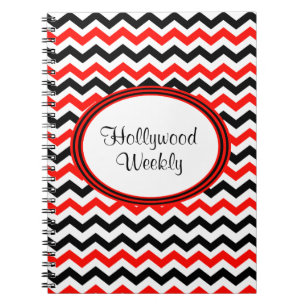 Caderno Espiral Notebook vermelho e chevron branco personalizado