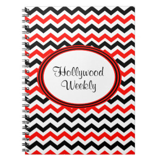 Caderno Espiral Notebook vermelho e chevron branco personalizado