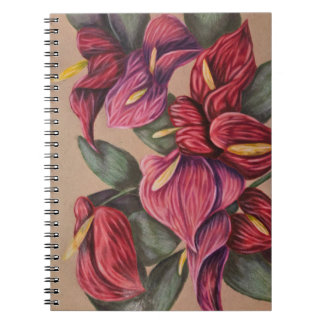 Caderno Espiral Notebook vermelho e cor-de-rosa com anturium