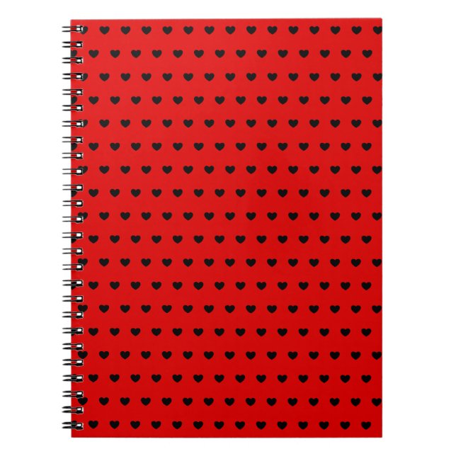 Caderno Espiral Notebook Vermelho em Greve com Corações Pretos (Frente)