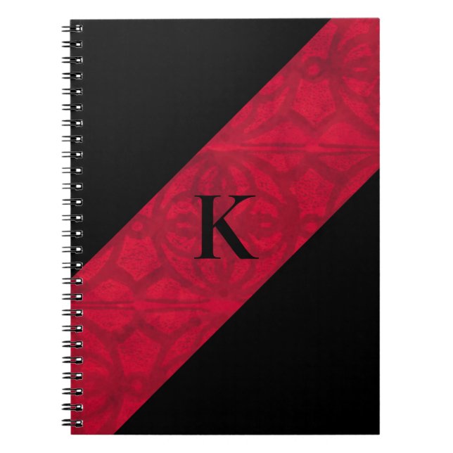 Caderno Espiral Notebook vermelho escarlate preto monograma (Frente)