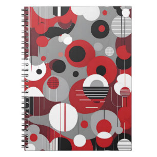 Caderno Espiral Notebook vermelho geométrico - Círculos Negros e M