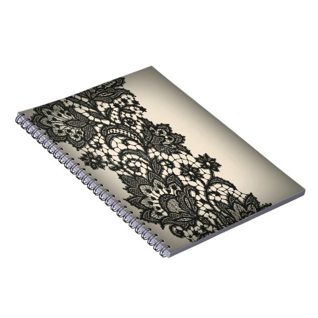 Caderno Espiral Notebook Vintage black Lace beige Paris (Lado Direito)
