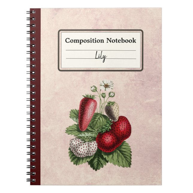 Caderno Espiral Notebook Vintage Strawberry Personalizado Comp (Frente)