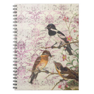 Caderno Espiral Notebook Vintage Victorian Birds Escrevendo Eleg