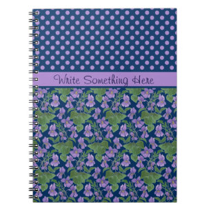Caderno Espiral Notebook, violetas e Bolinhas espirais personaliza