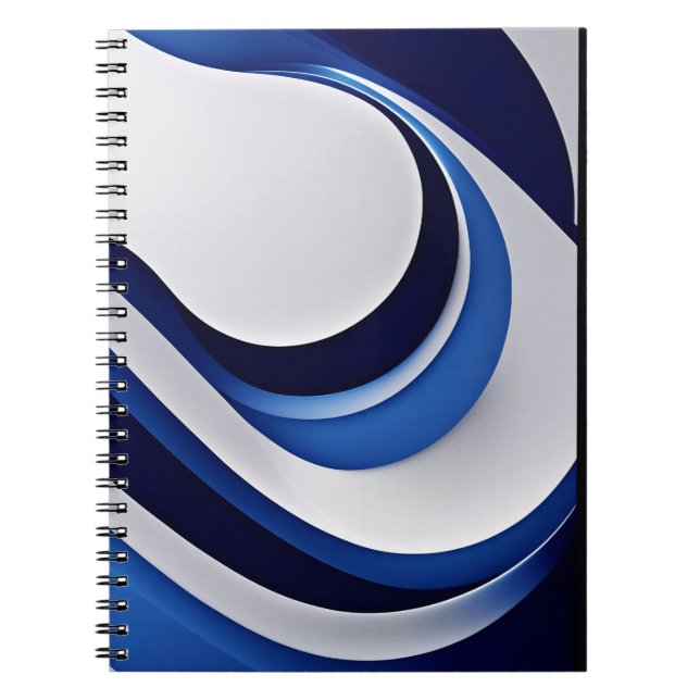Caderno Espiral Notebook Wave Futurístico Branco Azul Negrito (Frente)