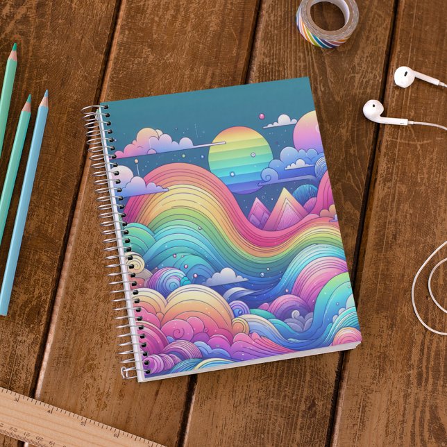 Caderno Espiral Notebook Whimical Rainbow Fantasy Landscape (Criador carregado)