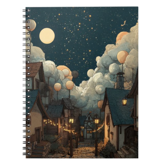 Caderno Espiral Notebook Whimsic Starry Village Night (Frente)