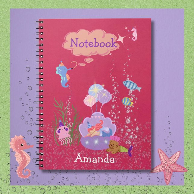 Caderno Espiral Notebook Whimsical embaixo do mar (Cute Under the Sea Notebook. Easy to personalize the Title and Name.)