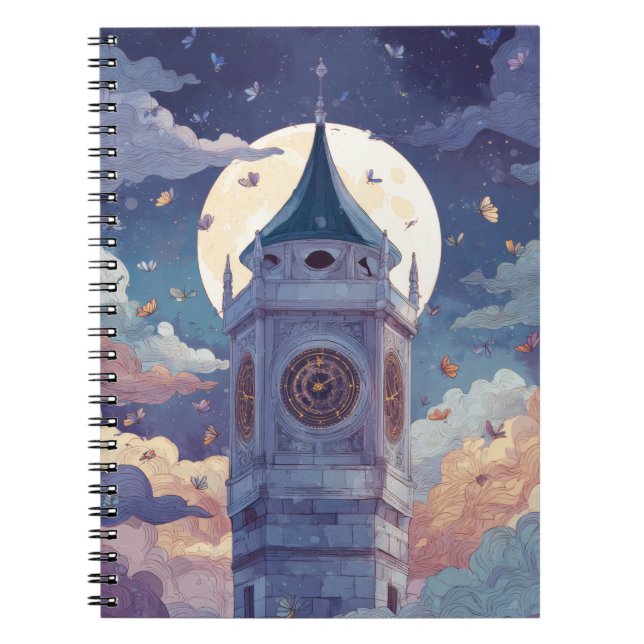 Caderno Espiral Notebook Whimsical Moonlit Clock Tower (Frente)