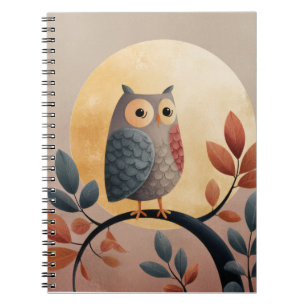 Caderno Espiral Notebook Whimsical Owl Autumn Moon