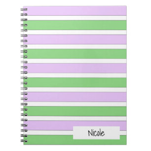 Caderno Espiral Notebook White, Lilac e Green Stripes