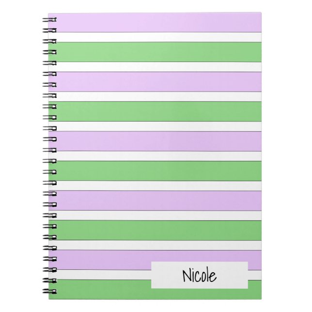 Caderno Espiral Notebook White, Lilac e Green Stripes (Frente)