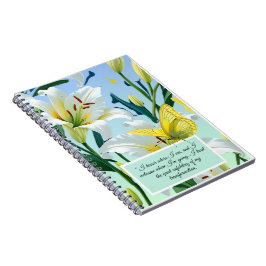Caderno Espiral Notebook White Lily Yellow Butterfly Inspiration