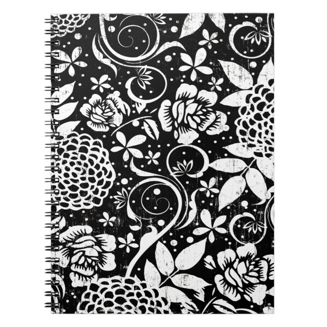 Caderno Espiral Notebook William Morris Floral preto e branco (Frente)