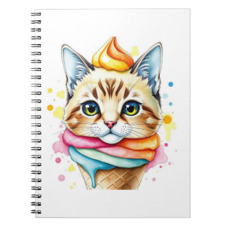Caderno Espiral Notebook with ice-cream and cat