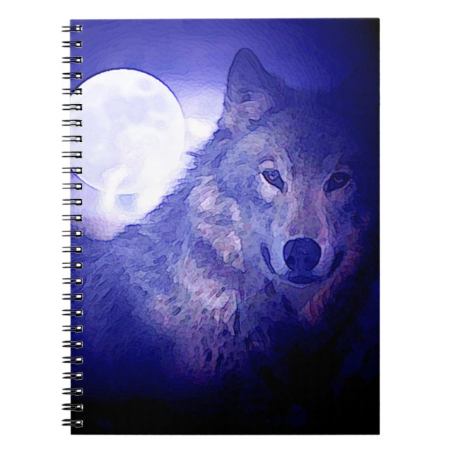 Caderno Espiral Notebook Wolf, Lua e Noite Azul (Frente)