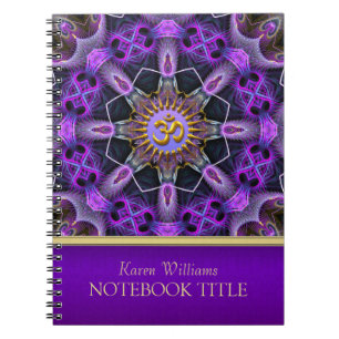 Caderno Espiral Notebook Yoga Om Roxo Fractal Mandala