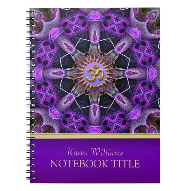 Caderno Espiral Notebook Yoga Ouro Om Purple Fractal Mandala (Frente)