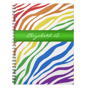 Caderno Espiral Notebook Zebra Print Rainbow Green Personalizado