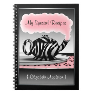 Caderno Espiral Notebook Zebra Print Teapot Pink & Black Recipient